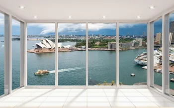 Gražus aukšte balkonas su vaizdu į Sydney Opera House Foto tapetai užsakymą tapetai TV nustatymas sienos sėdi kambaryje sofa-lova