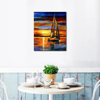 Gražus kraštovaizdis paveikslų buriavimo iki kranto paletės peilis meno ant drobės, sienos nuotraukas, už kambarį