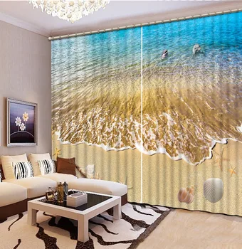 Gražus povandeninis pasaulis paplūdimio Miegamasis, Gyvenamasis Kambarys, Virtuvė, Namų Tekstilės Prabanga 3D Langų Užuolaidos