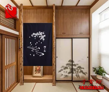 Gražus Užuolaidos Sakura Japonijos pavėsyje, durų uždanga Kinijos pusė atspalvį medvilnės drobės durų užuolaidos mėlynos užuolaidos