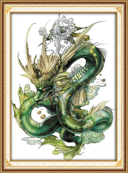 Green Dragon Kryželiu Rinkiniai Gyvūnų Kinų Stiliaus 14CT Balta 11CT Spausdinti Siuvinėjimas 
