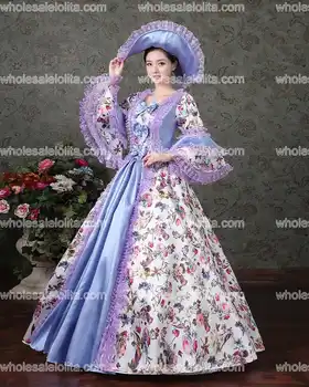 Gruzijos Laikotarpį Maskuotis Princesė Bridesmaid Suknelę Senovinių Gėlių Teatro Cosplay Customes