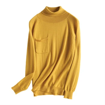 Gryna vilna golfo siūlai mezgimo moterų mados kietas plonas megztinis megztinis ryškiai geltonos 6colors vieną&daugiau dydis