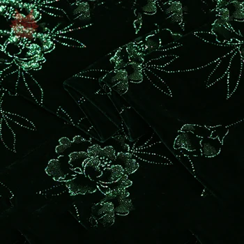 Gryno šilko apačioje su aksomo audinio suknelė prabangių gėlių įdegio tamsiai žalios spalvos aksomo, šilko audinys tissu tecidos SP4475