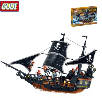 GUDI Piratai Laivą 652pcs Plytų Black Pearl Blokai Rinkiniai, Kalėdinės Dovanos, Žaislai Vaikams
