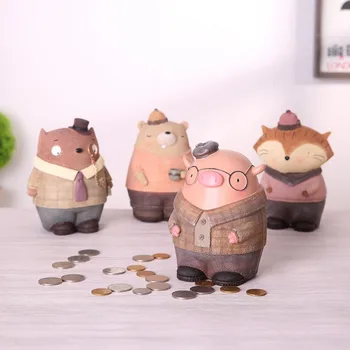 Gyvūnų statula piggy bank taupymo monetų taupyklė /Dervos gyvūnų rankų darbo piggy bank papuošalų, namų dekoro priedai