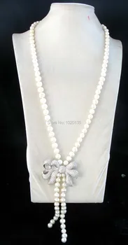 Gėlavandenių perlų balta netoli raundas 8-9mm karoliai 45inch mados nuolaida dovana