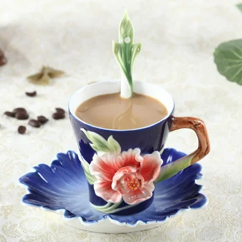 Gėlių Emalio Kavos Puodelis Porcelianinis Arbatos Puodelio Pieno ruošimas Su Šaukštu ir Patiekalus Kūrybos ir Puodeliai Puodeliai, Keramikos Drinkware Dovana Metu
