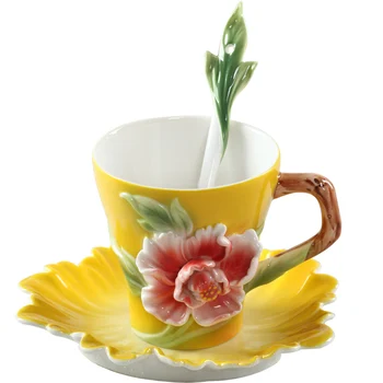 Gėlių Emalio Kavos Puodelis Porcelianinis Arbatos Puodelio Pieno ruošimas Su Šaukštu ir Patiekalus Kūrybos ir Puodeliai Puodeliai, Keramikos Drinkware Dovana Metu