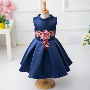 Gėlių Mergaičių Suknelės Mergina Princesė Išsiuvinėti Burbulas Suknelės Navy Blue & Hot Pink