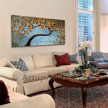 Gėlių rankoje-dažytos sienos tapybos paletės peilis laukinių gėlių abstrakčiai aliejaus tapybos drobės šiuolaikinės kambarį puošia kambarį 03