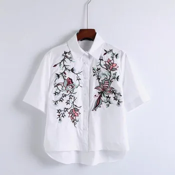 Gėlių Siuvinėjimas Trumpas Rankovės Marškinėliai Moterims Gražus Vasaros Mados Balti Marškiniai Ir Palaidinės Moteris Elegantiškas Viršūnes Blusas Moteris