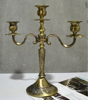 H 35 cm antikvariniai raižyti 3 rankos šviestuvai metaliniai žvakių laikikliai vario žvakių laikikliai senovinių žibintų senovinių namų dekoro ZT020bt
