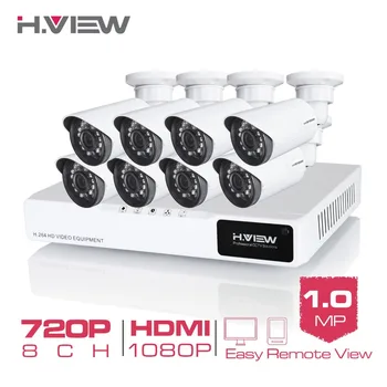 H. Peržiūrėti 8CH VAIZDO stebėjimo Sistema 720P HDMI HAINAUT 8CH CCTV DVR 8PCS 1.0 MP IR Saugumo Kameros 1200 TVL VAIZDO Kamera, Stebėjimo Sistema