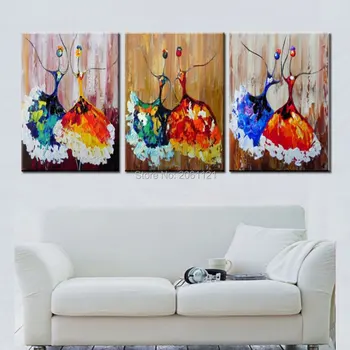 Hand made 3 gabalas šiuolaikinio abstraktaus naftos tapyba ant drobės spalvinga ballerina meno tapybos baleto šokėja mergina namų dekoro nuotrauką