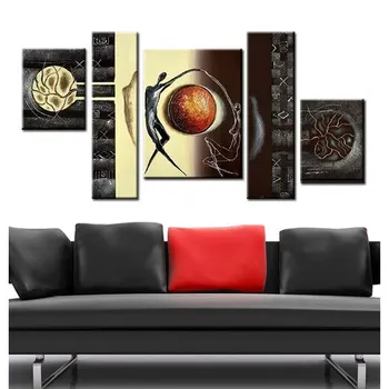Hand painted modular painting pictures black lover couple oil painting on canvas large size wall decor art sets 5 pieces gift