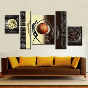Hand painted modular painting pictures black lover couple oil painting on canvas large size wall decor art sets 5 pieces gift