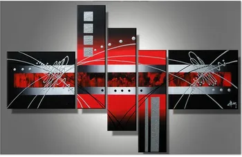 Handpainted Šiuolaikinės Drobė Sienos Meno juodas Raudonas Debesis Sidabro Linijos Abstrakčios Tapybos ant Drobės 5vnt/set cuadros decoracion
