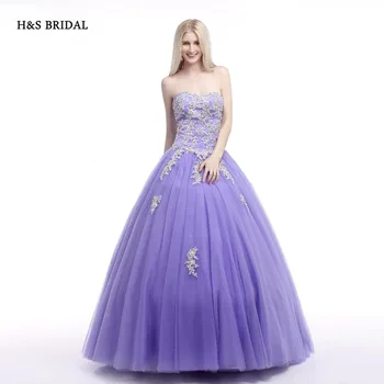 H&S BRIDAL Kamuolys Suknelė Violetinė Balta Nėrinių Appliques Prom Dresses Saldus 16 Mergaičių Suknelės, Šaliai
