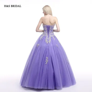 H&S BRIDAL Kamuolys Suknelė Violetinė Balta Nėrinių Appliques Prom Dresses Saldus 16 Mergaičių Suknelės, Šaliai