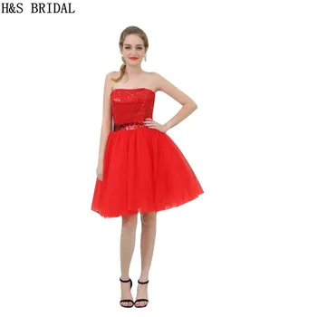 H&S BRIDAL Valtis Kaklo Viršų Blizgančiais trumpos suknelės, vakarinės suknelės Tiulio vakare chalatai moterims, Raudoną vakarinę Suknelę vestido de festa