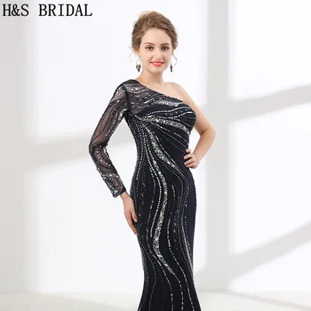 H&S BRIDAL Vieną Petį Prom Dresses China Karoliukai Undinė Vakaro Suknelė Ilga, Tamsiai Mėlynos Oficialų Vakare Gown chalatas de mariee 2018