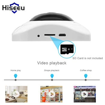 HD 1.3 MP WiFi Panoraminis Fotoaparatas 360 Laipsnių e-PTZ Fisheye Tinklo IP VAIZDO stebėjimo Kamera, Vaizdo Nuotolinio Saugojimo IR-CUT Audio-in hiseeu