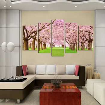 HD Print 5 pcs Cherry blossoms road picture vintage home decor painting modern wall pictures for living room