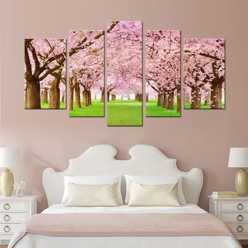HD Print 5 pcs Cherry blossoms road picture vintage home decor painting modern wall pictures for living room