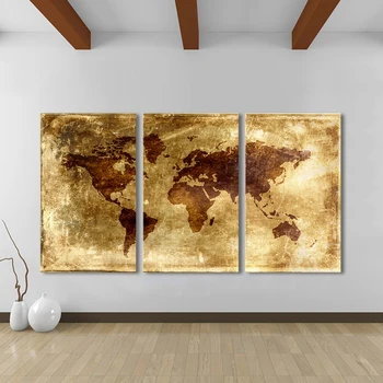 HDARTISAN 3 Gabalus Pasaulio Žemėlapyje, Drobė Meno, Šiuolaikinės Tapybos Senojo stiliaus Sienos Nuotraukas Kambarį Namų Dekoro Spausdinti Frameless