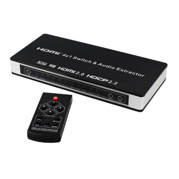 HDMI 2.0 Jungiklis 4x1 HDMI Switcher Keitiklis 4 in 1 out Audio Extractor Toslink/SPDIF RCA 4Kx2K@60Hz kaip hdmi2.0 HDCP2.2 7.1 CH