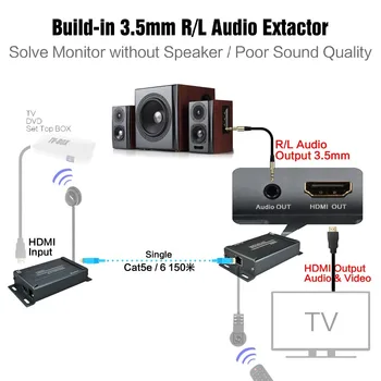 HDMI Siųstuvas ir Imtuvas TX/RX su IR Kontroliuoti IP HDMI Extender IR su 3,5 mm lizdas Per Cat5e/6 RJ45, Ethernet Kabelis