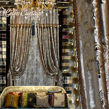 Helen Užuolaidų Prabangių Užuolaidų Dizainas Gold Įdegio Uždanga Kambarį Europos Stiliaus Užuolaidų Su Karoliukais Langą HC13