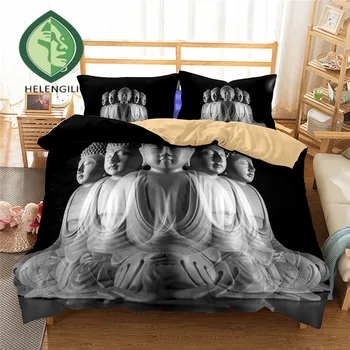 HELENGILI 3D Patalynės Komplektas Budizmas Spausdinti Antklode padengti nustatyti tikroviška patalyne su užvalkalas lova nustatyti namų Tekstilės #2-08