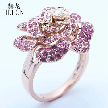 HELON Kietas 10K Rose Gold 1.4 ct tikras Natūralus Deimantai ir Ruby Dalyvavimas Vestuvių Brangakmenio Deimantų Žiedai Smulkūs Papuošalai Žiedas