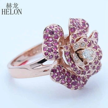 HELON Kietas 10K Rose Gold 1.4 ct tikras Natūralus Deimantai ir Ruby Dalyvavimas Vestuvių Brangakmenio Deimantų Žiedai Smulkūs Papuošalai Žiedas