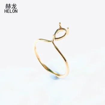 HELON Kietas 14 karatų Geltonasis Auksas Elegantiškas Moterų Dalyvavimas Vestuvinį Žiedą, Pusiau Kalno 4x6mm Kriaušių Cabochon Žiedas Fine Jewelry Nustatymas