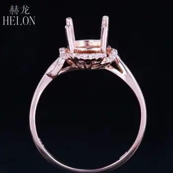HELON Kietas 14K Rose Gold HALO Turas 6.5 mm Pusiau Kalno Nustatymas 0.1 ct Deimantais Sužadėtuvių, Vestuvių Žiedas Mados Fine Jewelry Žiedas
