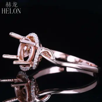 HELON Kietas 14K Rose Gold HALO Turas 6.5 mm Pusiau Kalno Nustatymas 0.1 ct Deimantais Sužadėtuvių, Vestuvių Žiedas Mados Fine Jewelry Žiedas