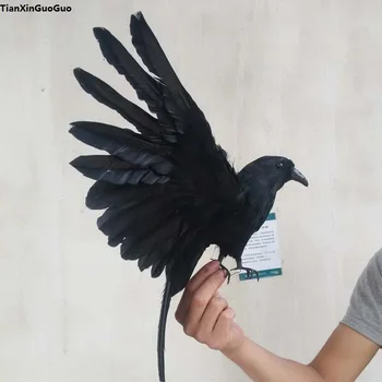 Helovinas prop,30x45cm juoda varna skleisti sparnus paukščio sunku modelio polietileno&plunksnų paukštis rankdarbių apdaila dovana s1106