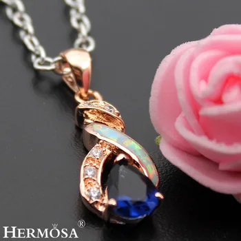 HERMOSA 8 Dizaino, Natūralios Baltos spalvos Australijos Opalas Bluesapphire Rose Aukso Karoliai Pakabukas Žavesio 1 1/8 Colio PSB2355C
