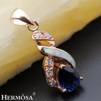 HERMOSA 8 Dizaino, Natūralios Baltos spalvos Australijos Opalas Bluesapphire Rose Aukso Karoliai Pakabukas Žavesio 1 1/8 Colio PSB2355C