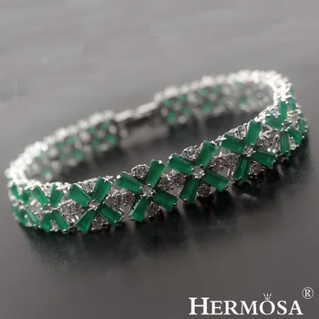 HERMOSA papuošalai graži Dovana Žalia Emerald925 Sterlingas Sidabro Aksesuarai, Apyrankės, 8 COLIŲ HBG0021B