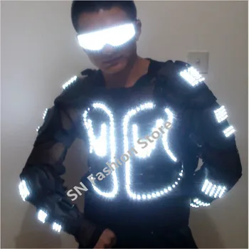 HH61 Balta spalva Vyrų pramoginiai šokiai šviesos LED light šarvų kostiumas kostiumas DJ disco baras šalies atveju tiekimo lazeriu festivalyje rodyti