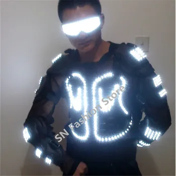 HH61 Balta spalva Vyrų pramoginiai šokiai šviesos LED light šarvų kostiumas kostiumas DJ disco baras šalies atveju tiekimo lazeriu festivalyje rodyti