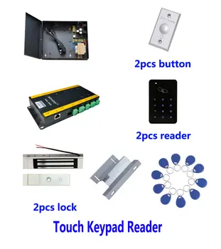 Hi-end prieigos kontrolės rinkinys,TCP dviejų durų+galia+180kg magnetinis užraktas+ZL-laikiklis+ID touch klaviatūra reader+mygtukas+10 ID tegus,sn:komplektas-AT205