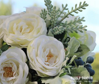 Hi-Q 2017 naujos Dirbtinės vestuvių puokštė brides / pamergės balta rožė Mėlynių netikrą gėlės didelių vestuvių puokštės