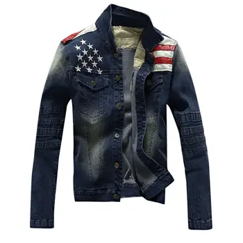 Hip-hop, punk džinsinio striukė Amerikos vėliava motociklo džinsus, trumpą striukę, Vyrams Banga Brand Slim Kolegijos kailis chaqueta hombre