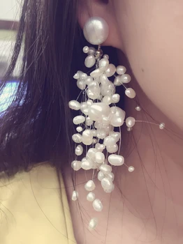 Hiperbolė Gamtos gėlo vandens perlų lašas auskarai dideli ir maži, sumaišyti ilgi auskarai mados moterų papuošalai nemokamas pristatymas