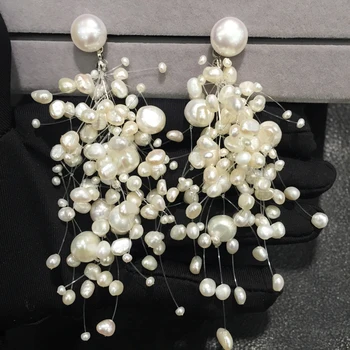 Hiperbolė Gamtos gėlo vandens perlų lašas auskarai dideli ir maži, sumaišyti ilgi auskarai mados moterų papuošalai nemokamas pristatymas